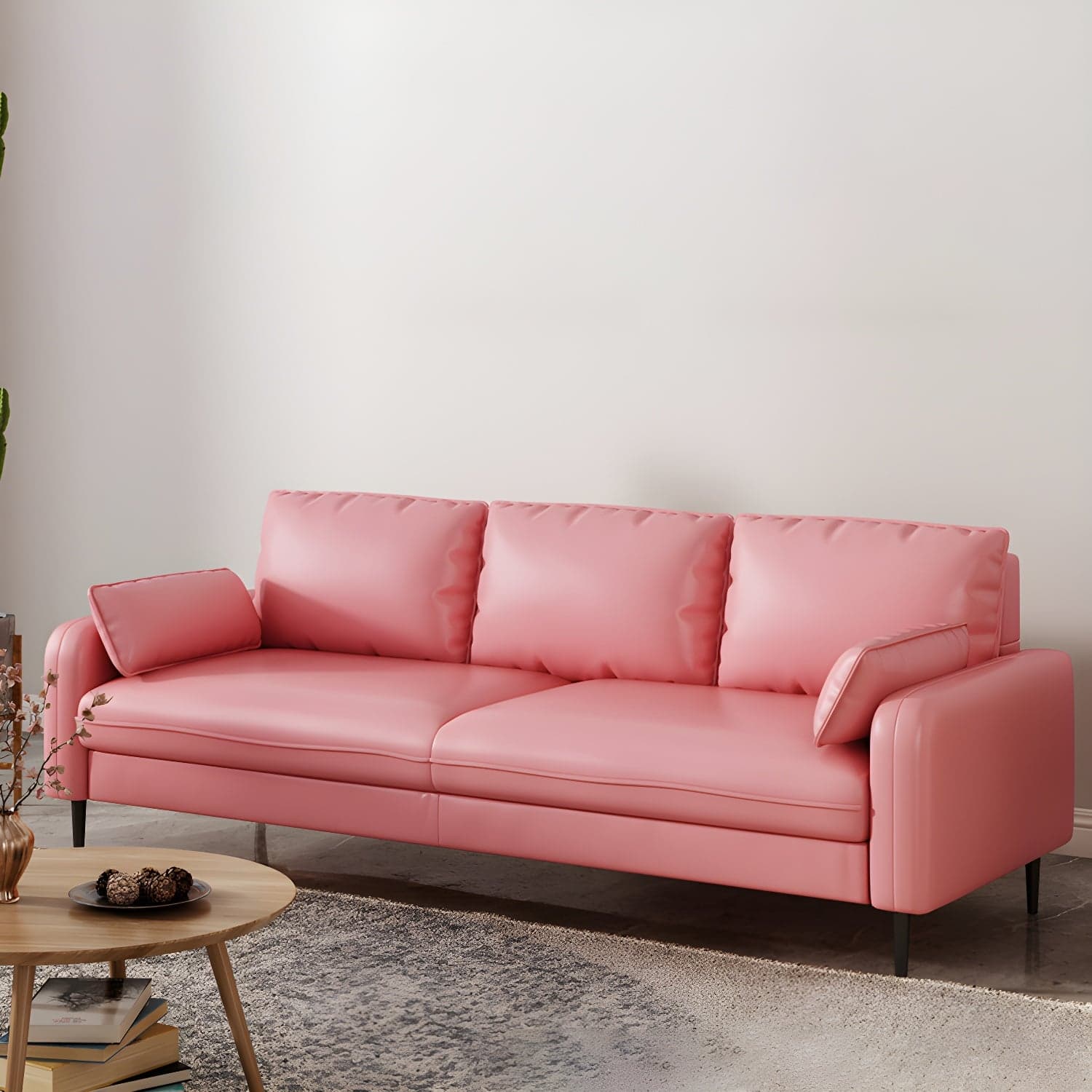 3-Seater Faux Leather Sofa Mid Century Loose Back Square Arm Settee thumbnail 8