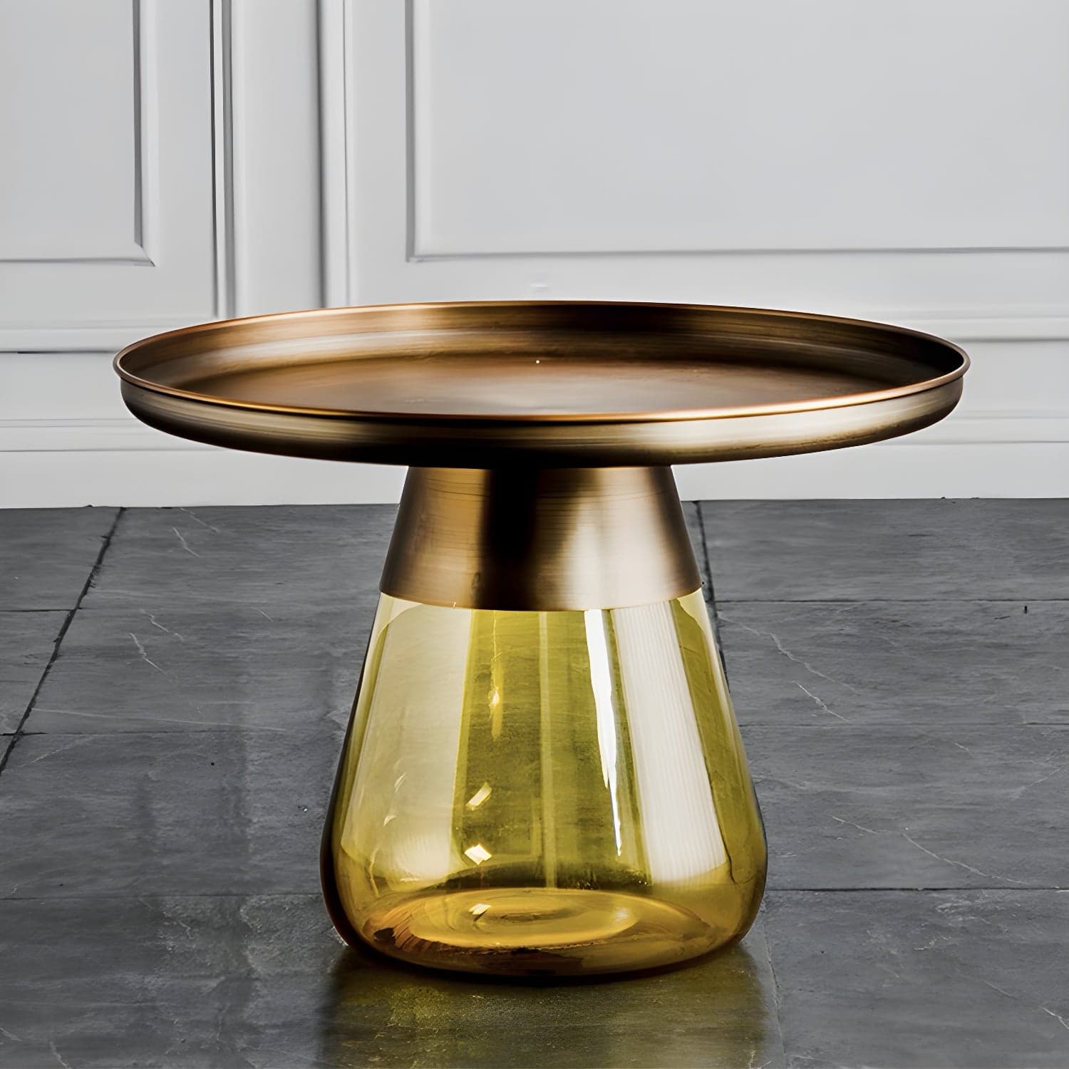Mid-Century Modern Pedestal Glass Round Storage Single Coffee Table thumbnail 5