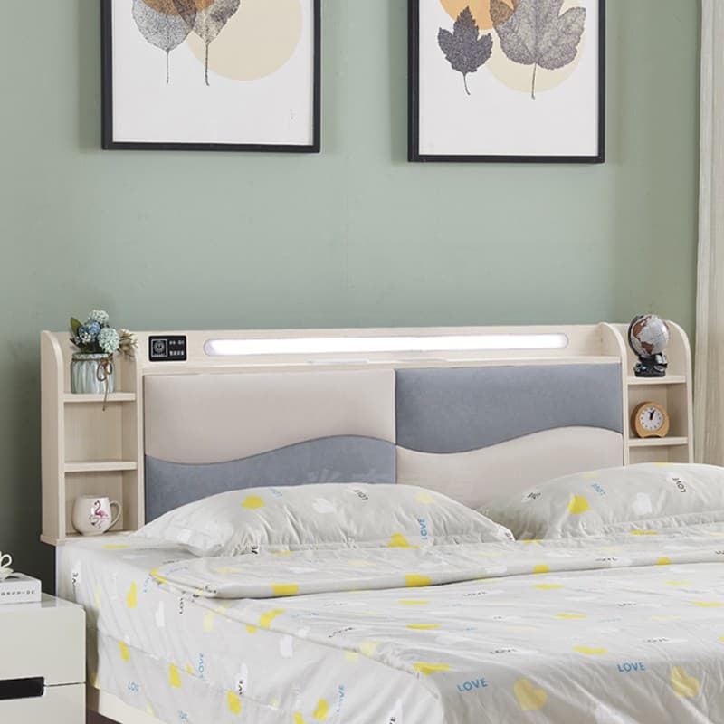 Simple Free-standing Standard King(76"W x 80"L)/Queen(60"W x 80"L)/Full(54"W x 75"L) Panel No Distressing with Shelves Included and Illumination Light in Timber thumbnail 5