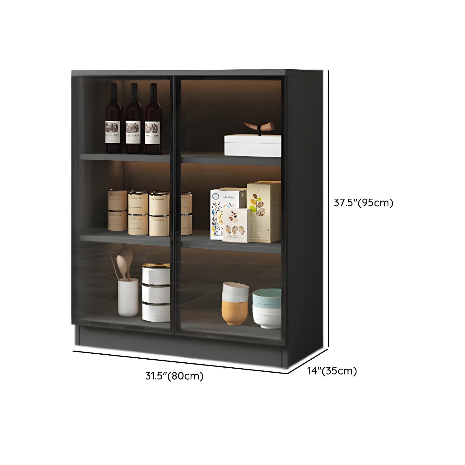 Black Modern Wood Sideboard Credenza with Glass Doors and Interior Shelves thumbnail 9