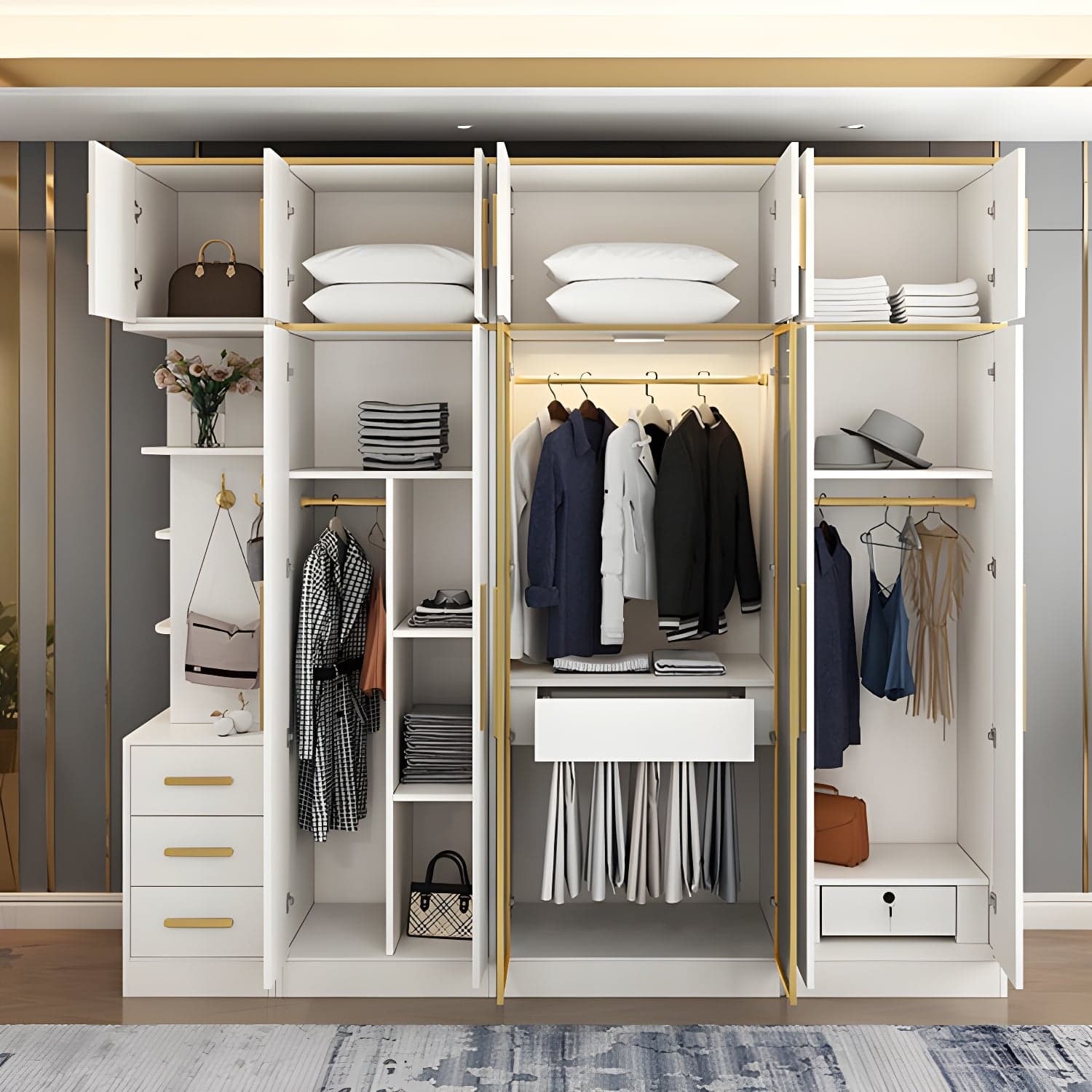Contemporary Style Wardrobe Wooden Wardrobe Closet with Drawer thumbnail 9