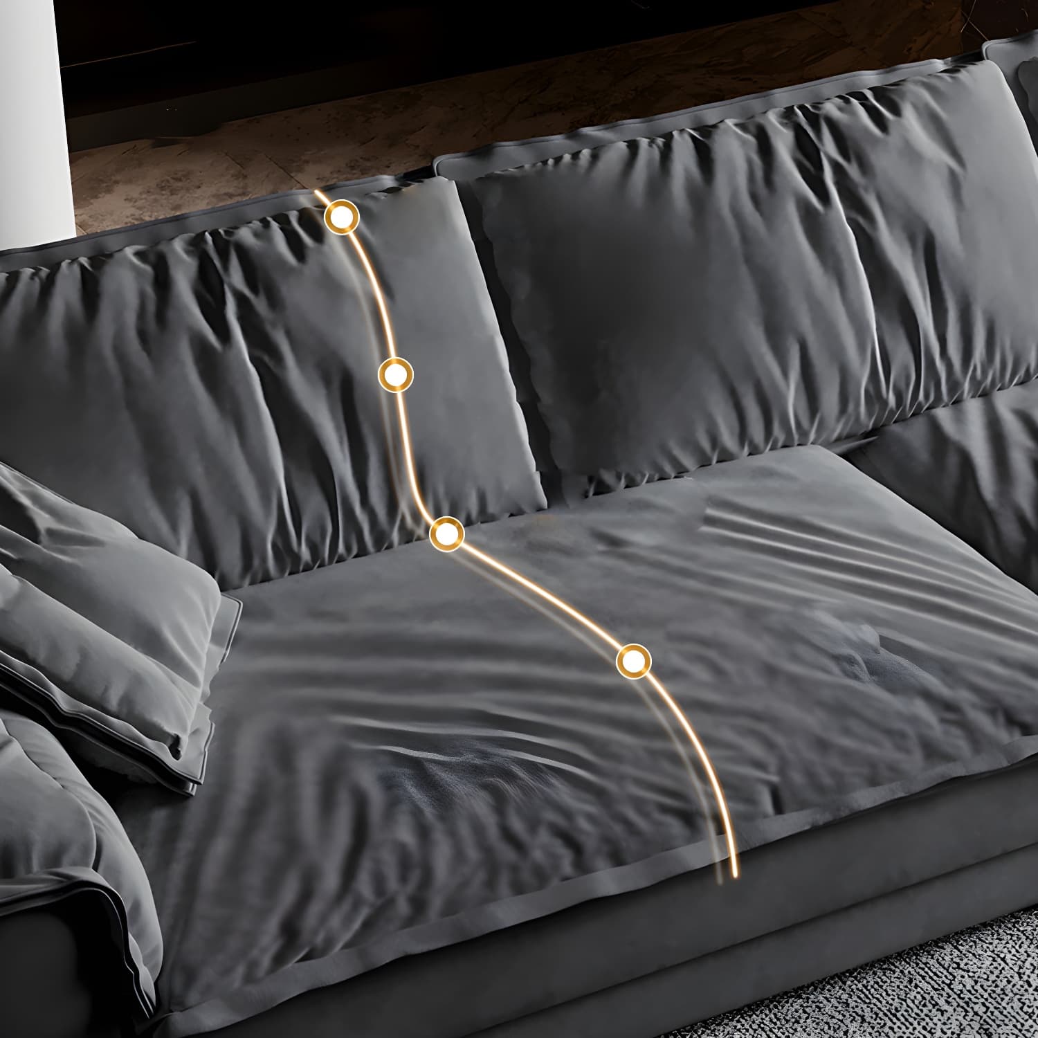 Stain-Resistant Dark Gray Contemporary Square Arm Solid Wood Sofa thumbnail 7