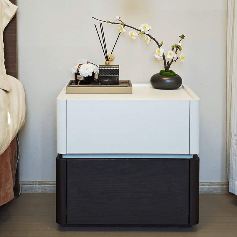 Modish Nightstand With Drawer Organization Featuring 2 Drawers and Composite Wood Countertop thumbnail 2