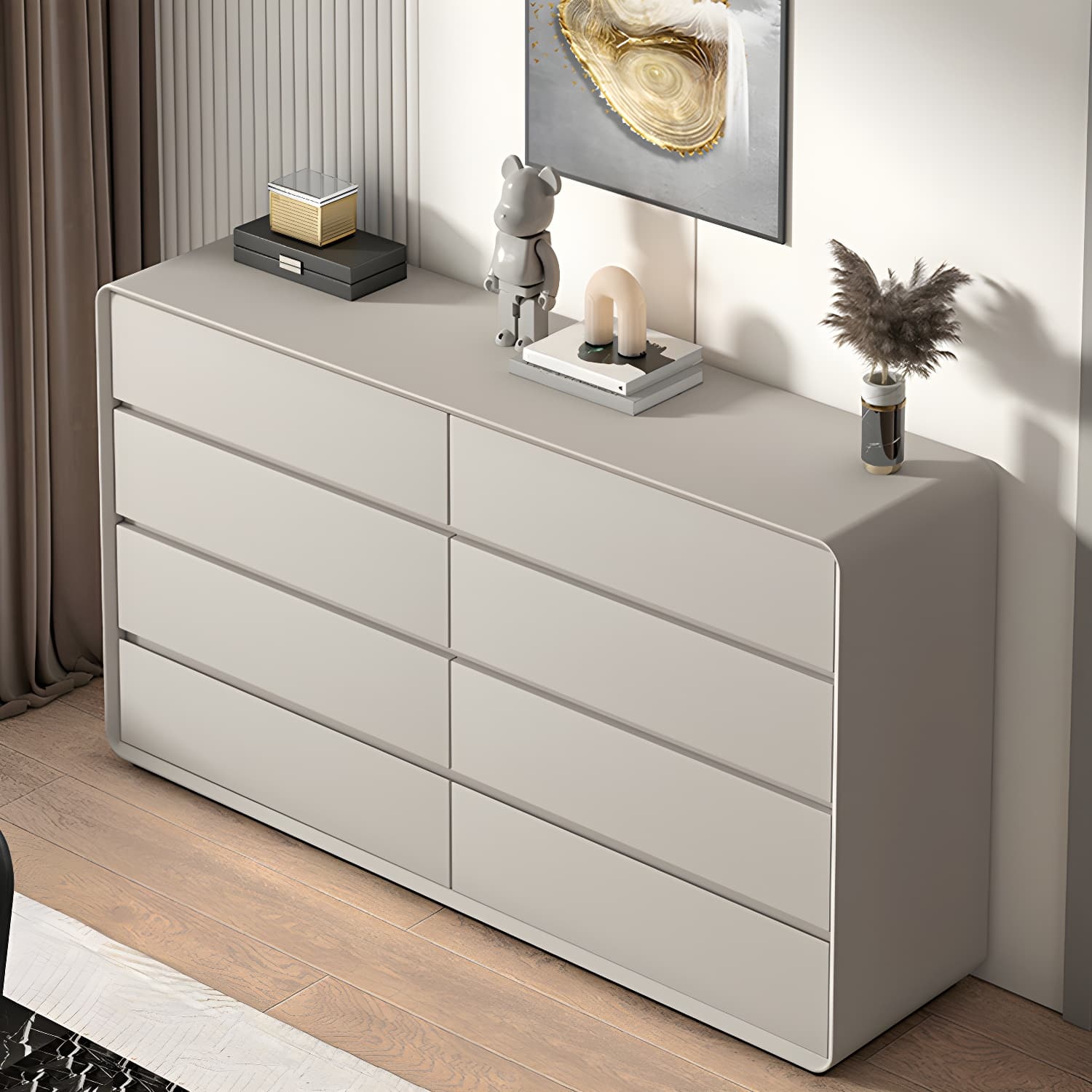 Modern Double Dresser with Drawers - Wood Finish, Horizontal Orientation, No Distressing