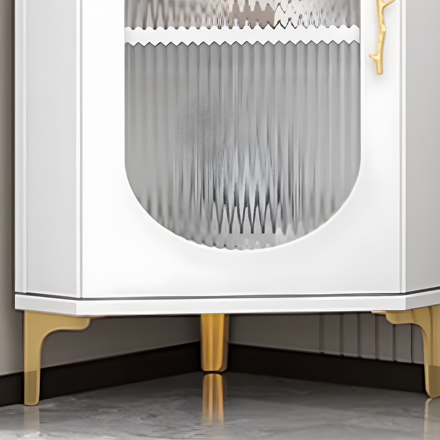 Gold Corner Modern Accent Cabinet with Glass Doors and Exterior Shelving thumbnail 4