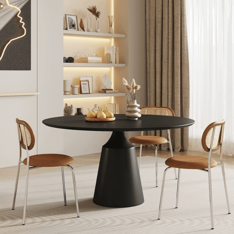 Scratch-defiant Fixed Circular Dining Table for 2 People/4 People with a Chalk/Charcoal Slate Stone Tabletop in a Contemporary Style thumbnail 3