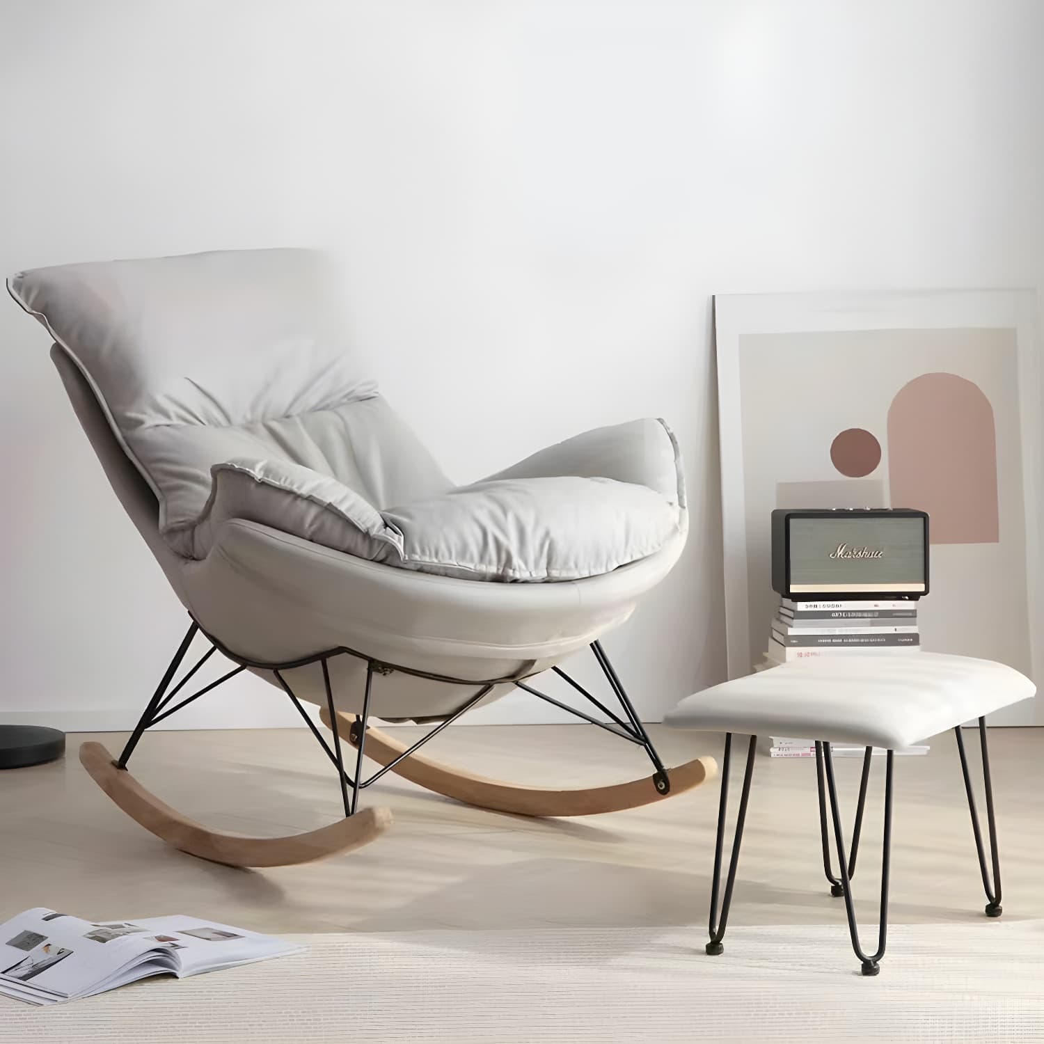 Stylish and Comfy Modern Rocking Chair with Natural Wood Legs and Slipcover thumbnail 3