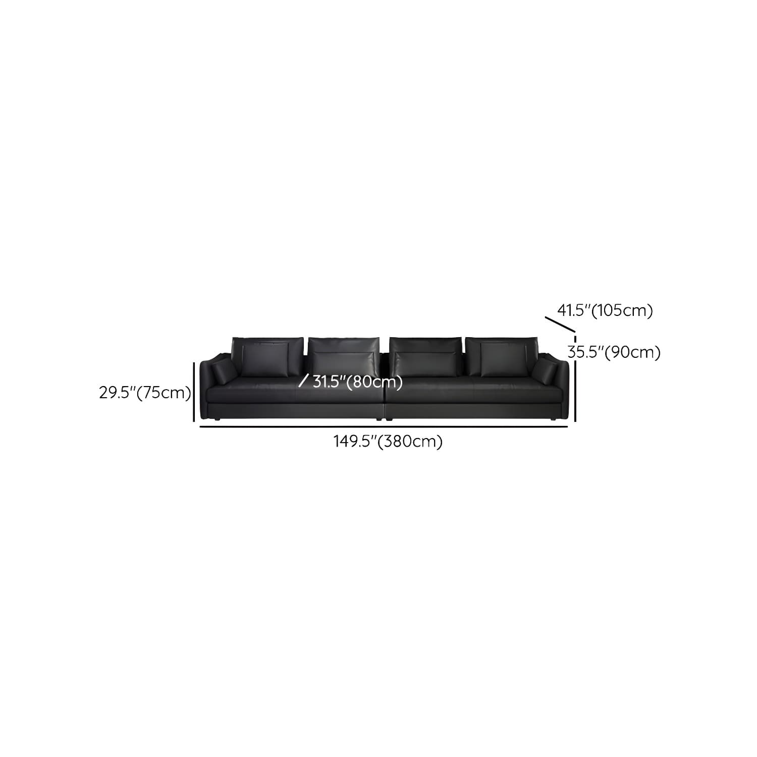 Modern Genuine Leather Sectional Sofa in Black with Recessed Arm thumbnail 18