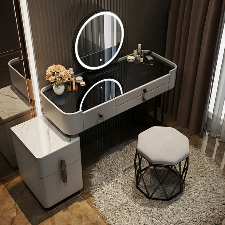 Contemporary Slate Countertop Adjustable Makeup Vanity with Drawers for Bedroom thumbnail 8