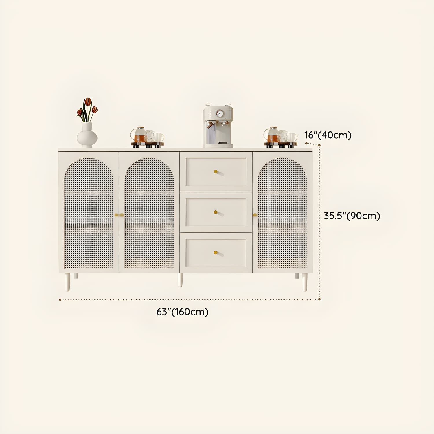 White Modern Sideboard Credenza with Cabinets and Reserve Installation Holes, Full Assembly Required thumbnail 19