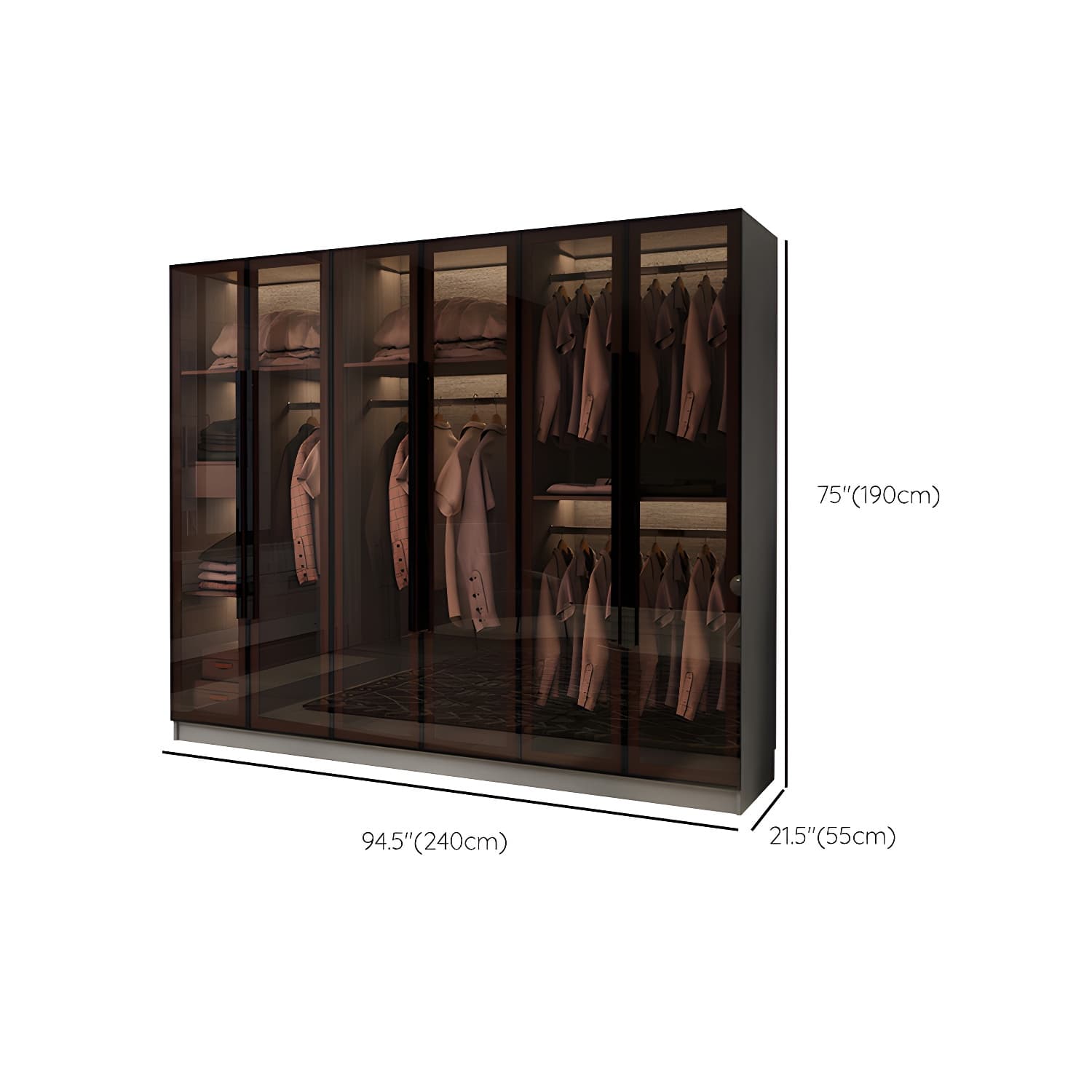 Modern Glass Hinged Doors Wardrobe Armoire Wood Frame Wardrobe with Shelves without Light thumbnail 16