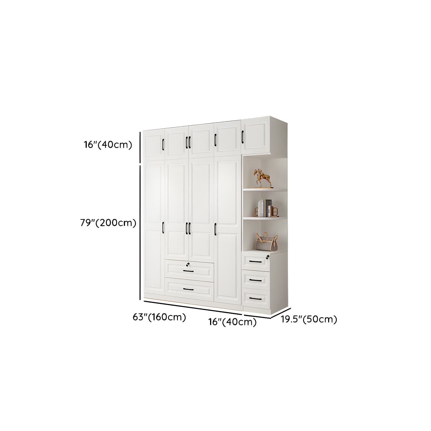 White Wood Wardrobe Armoire with Drawers, Shelves, and Clothing Rod thumbnail 32