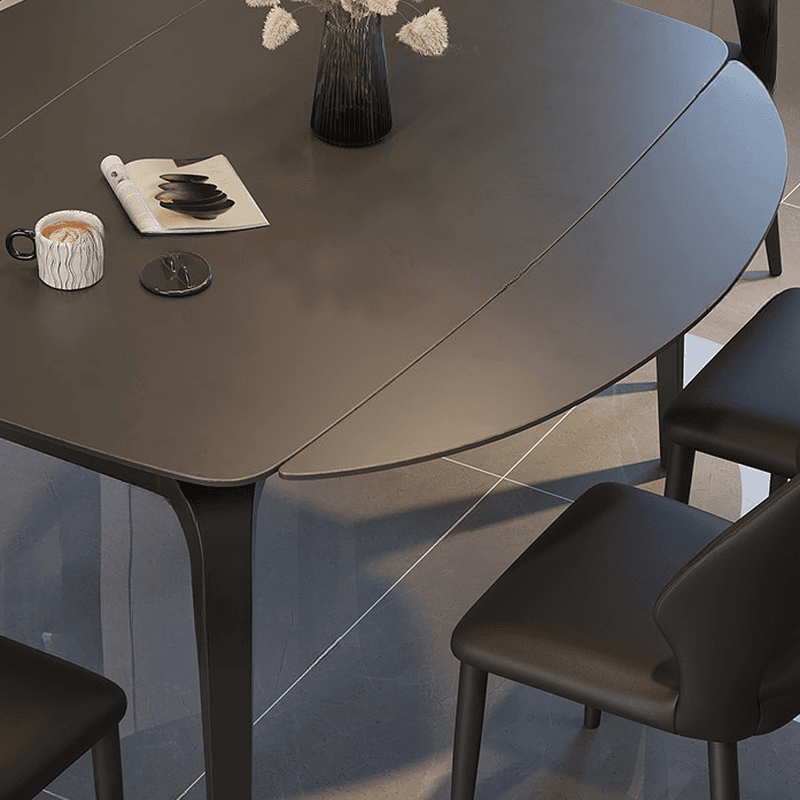 Dining Table Set with Slate Stone Top, Fold-away Leaf, Padded Chair with Back for 6 People in Midnight Black thumbnail 7