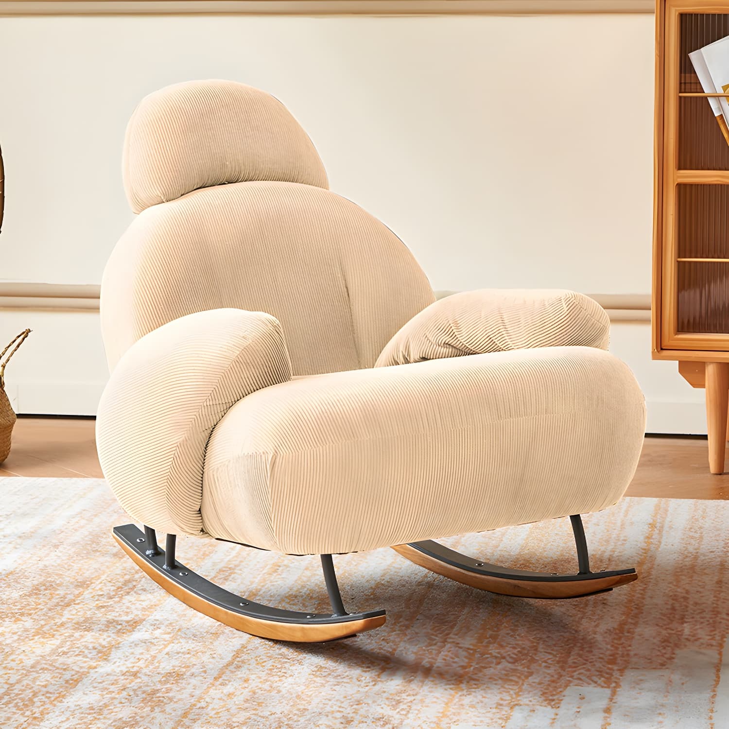 Rocking Accent Chair Solid Wood Contemporary Living Room Spindle thumbnail 11