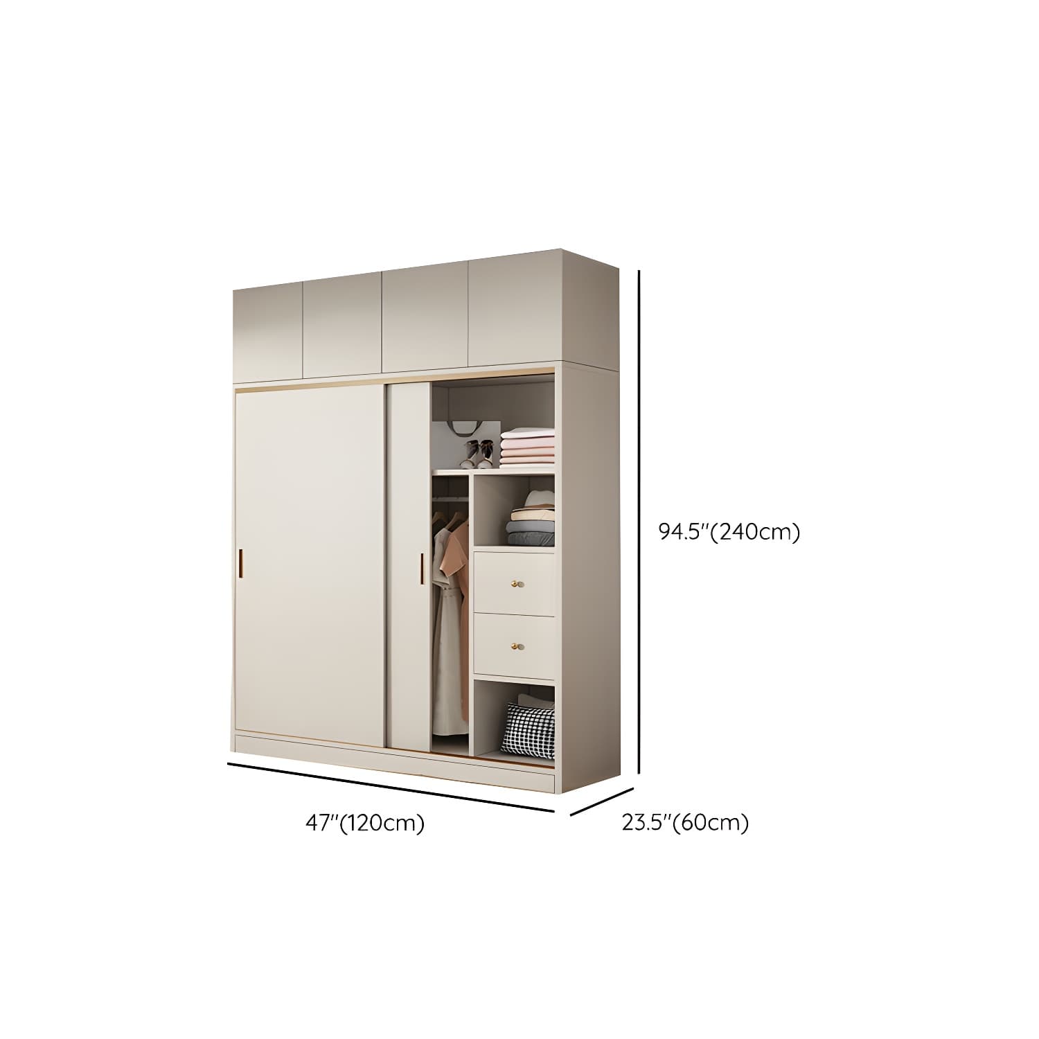 Modern White Wood Wardrobe Armoire with Sliding Doors and Soft Close Drawers thumbnail 20