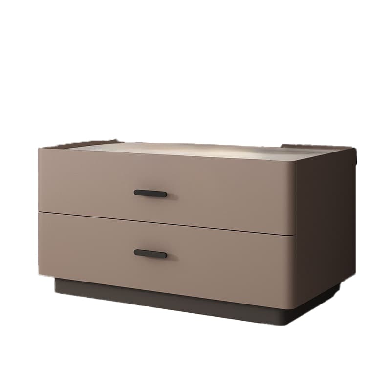 Elegant Two-Drawer Faux Leather Nightstand with Stone Countertop in Low Height for Modern Homes thumbnail 13
