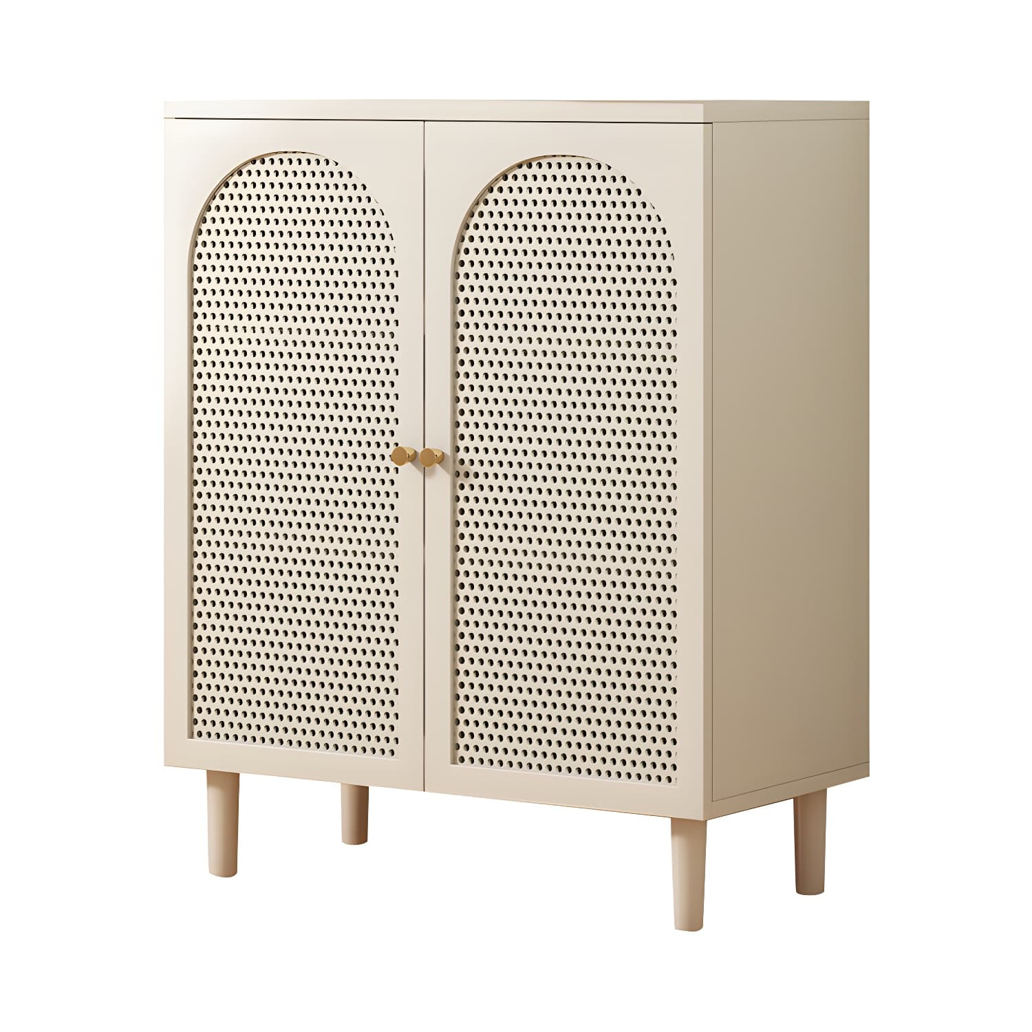 White Modern Sideboard Credenza with Cabinets and Shelves for Storage and Display thumbnail 5