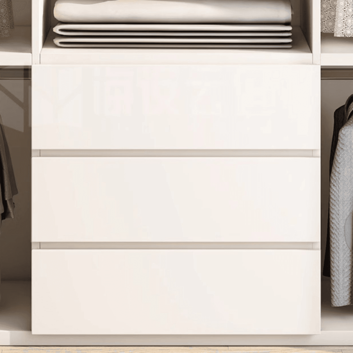 Minimalist Chalk Wooden Cabinet Armoire with Soft Close Drawer, Soft Close Door, Interior Shelves, and Clothing Rod thumbnail 6