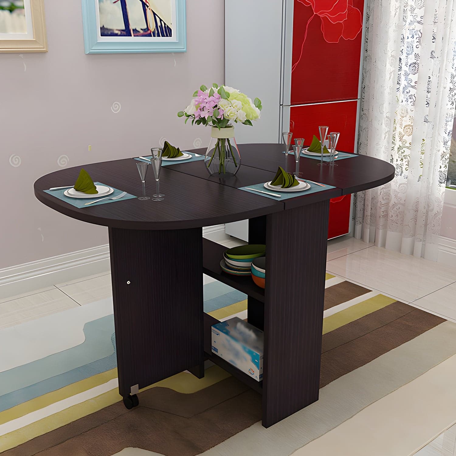 Solid Wood Mid-Century Modern Table Oval Solid Wood Top Table with Drop Leaf thumbnail 6