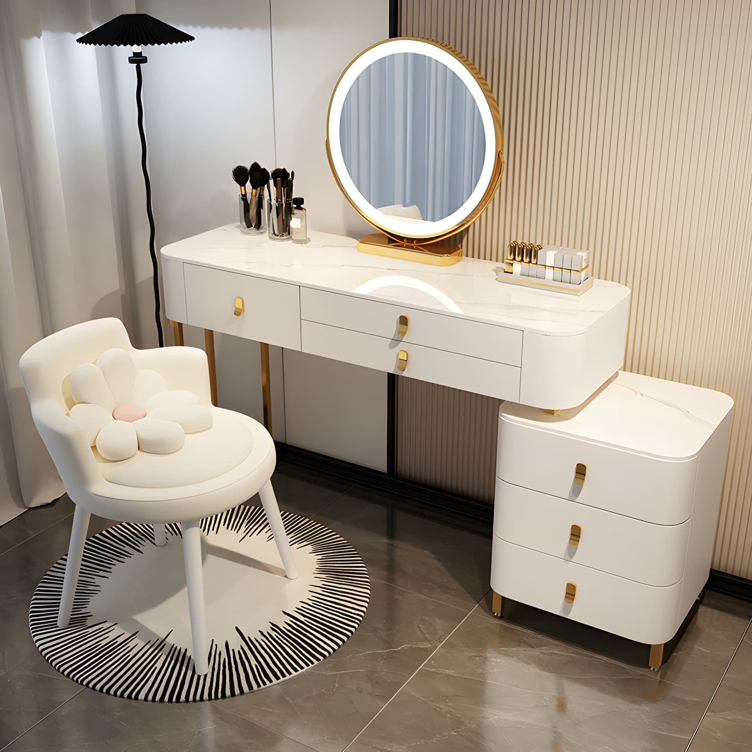 Contemporary Make-up Vanity with Stone Top and Storage Drawers thumbnail 4