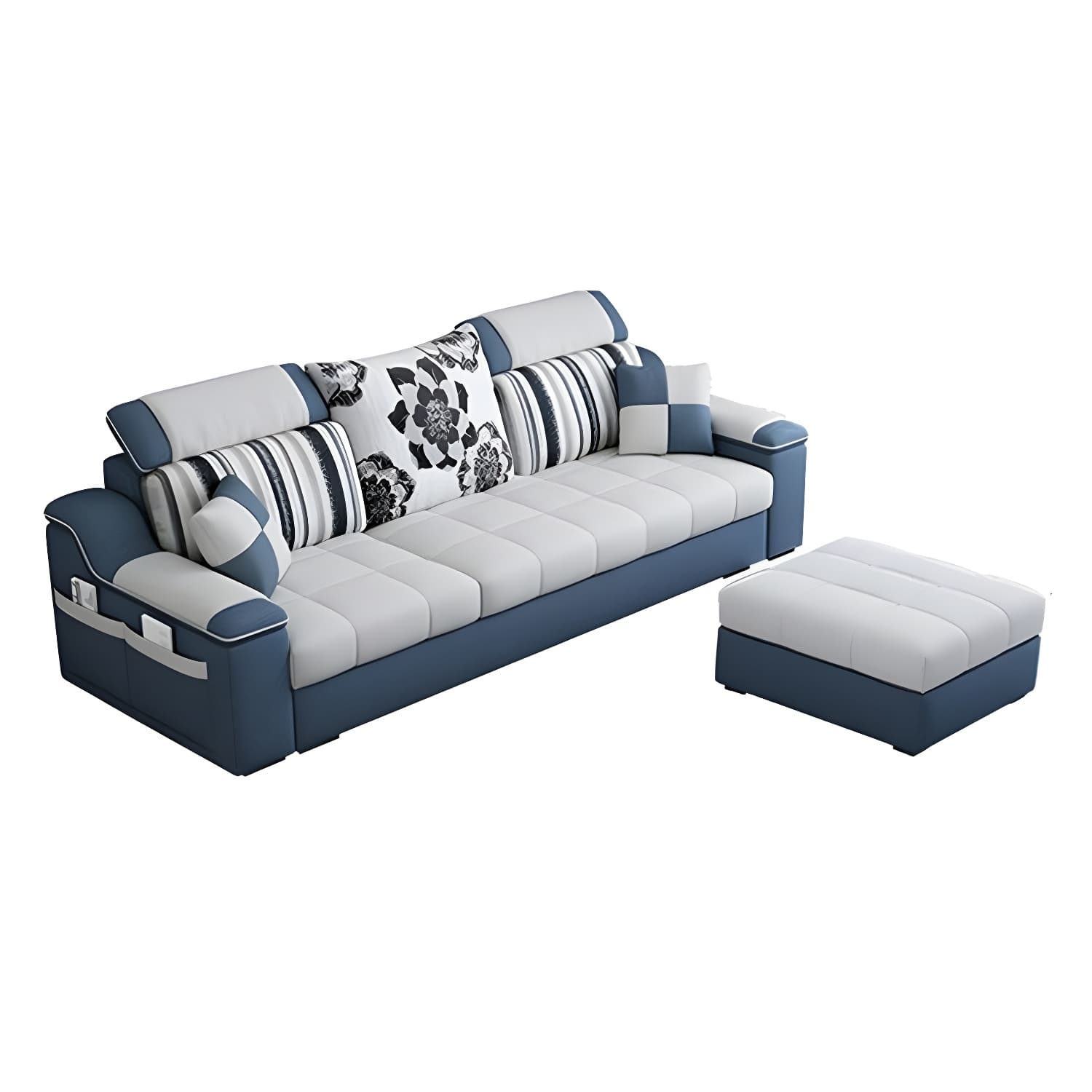 Reversible L-Shape Scandinavian Sectional Sofa with Ottoman and Adjustable Headrest in 2 Piece Set thumbnail 14