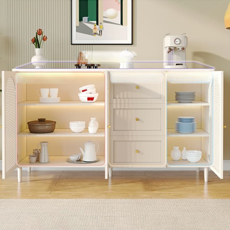 White Modern Sideboard Credenza with Cabinets and Reserve Installation Holes, Full Assembly Required thumbnail 12