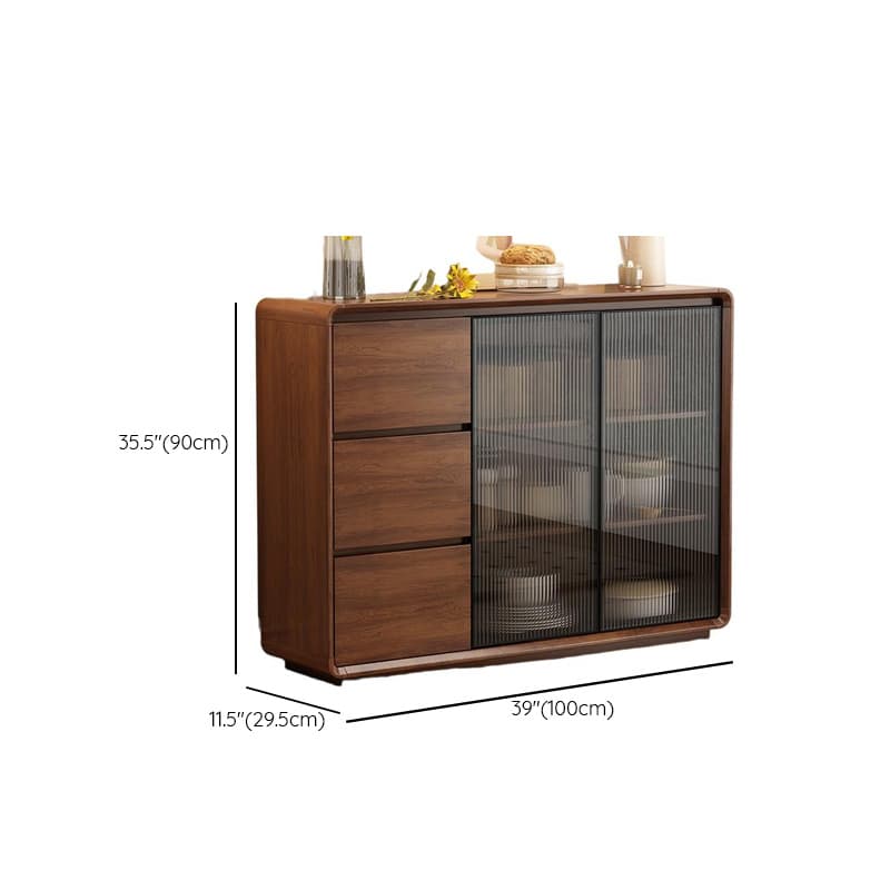 Espresso Sideboard with 3 Drawers, Locker Cabinet, Narrow Size, Compartment Storage, Glass-panel Door, and Flexible Shelf thumbnail 17