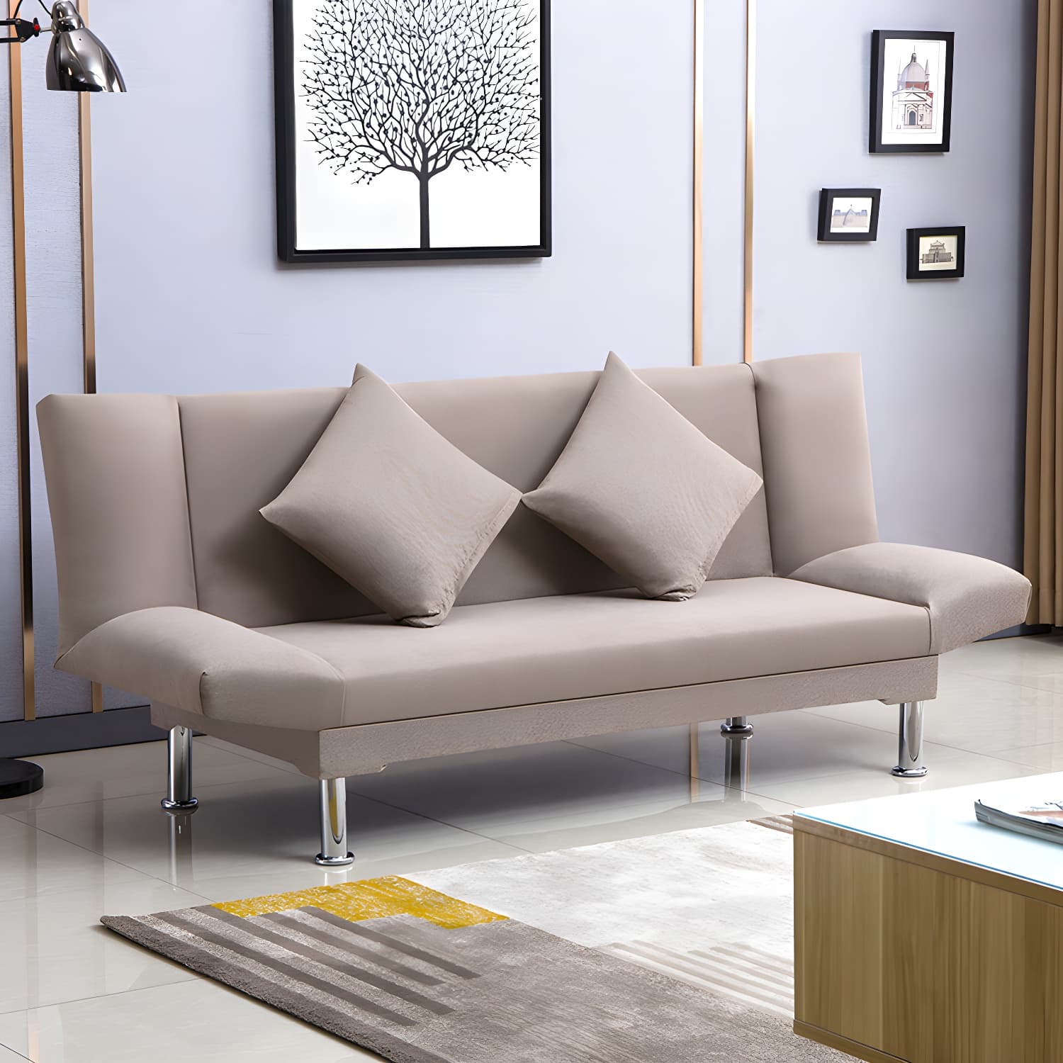 Silver Transitional Modern Tight Back Sofa Bed 29.53"High Armless Sofa Bed thumbnail 21