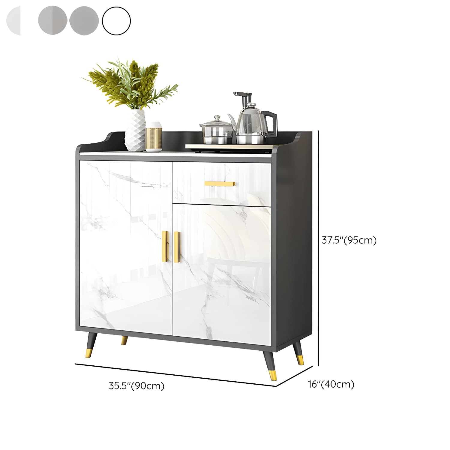 Modern Stone Top Shelves Included Sideboard with White & Grey Manufactured Wood Door - image 15