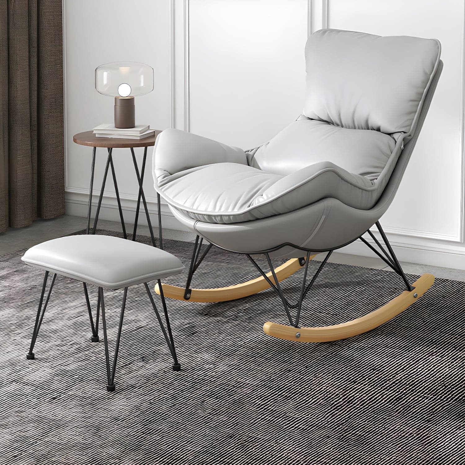 Solid Wood Rocking Chair Contemporary Rocker Chair with Padded Seat thumbnail 5