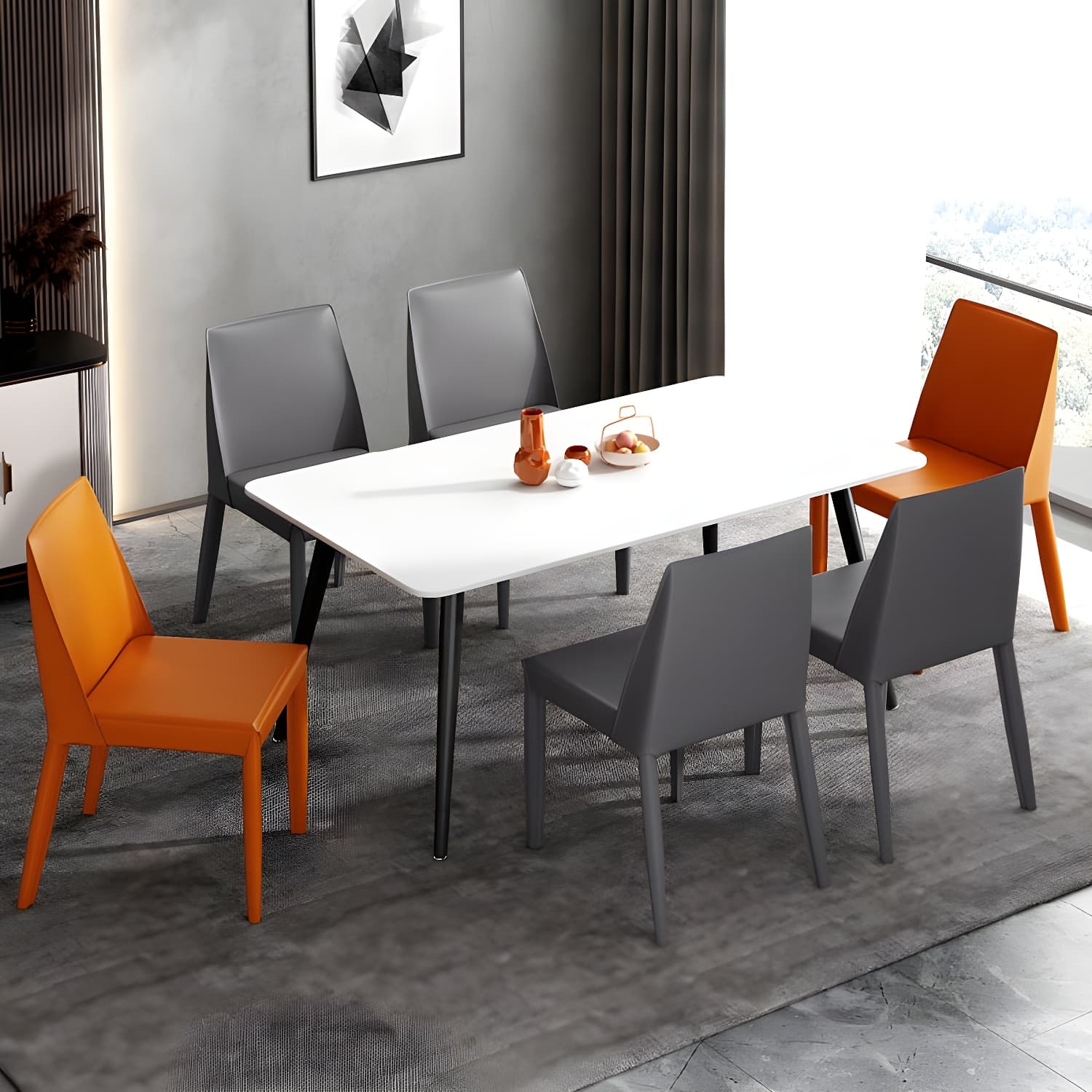 Modern Leather Dining Chair Parsons Furniture with Steel Legs in Matte Finish for Home thumbnail 14