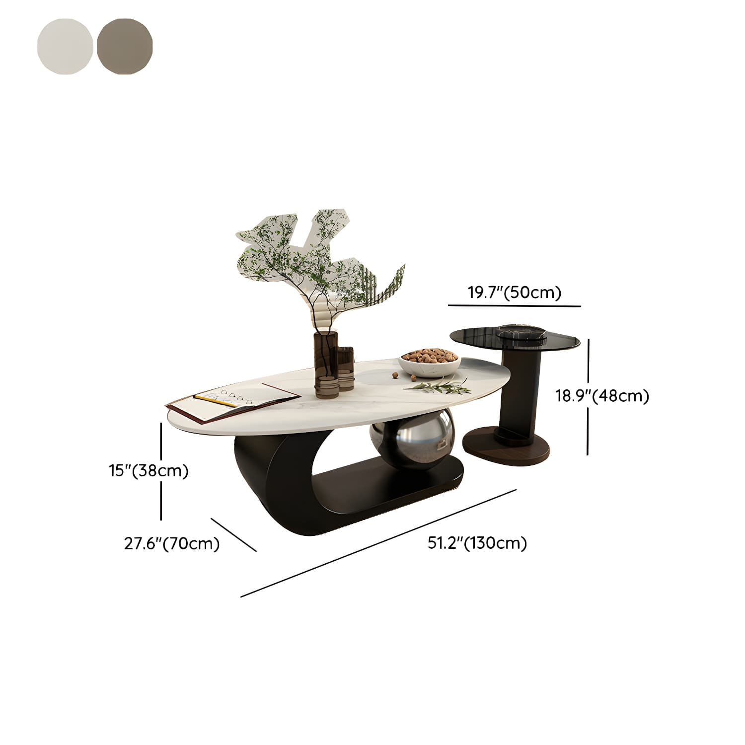 14"H Glam Coffee Table Slate Oval Pedestal Coffee Cocktail Table thumbnail 19