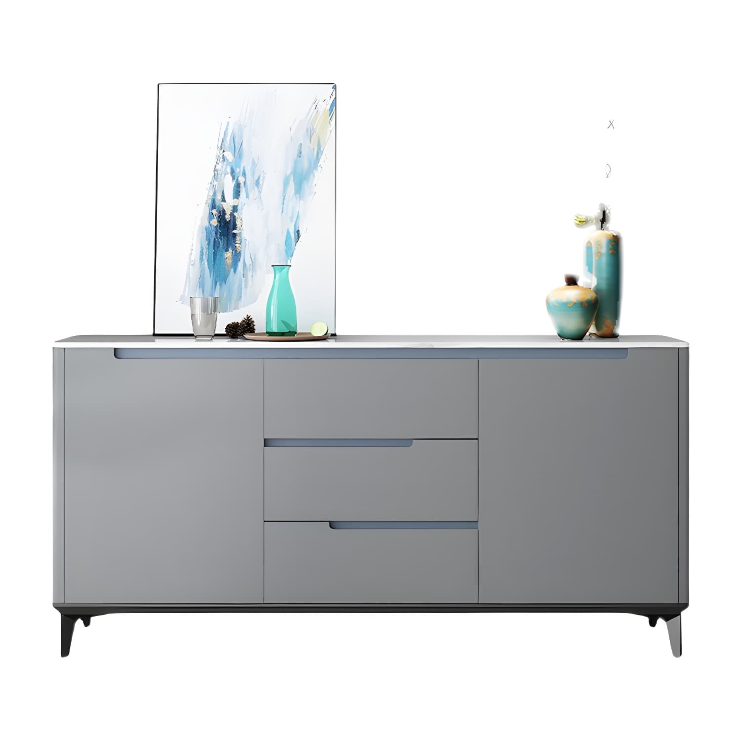 Modern Antique Finish Credenza 3 Drawer Sintered Stone Sideboard Cabinet thumbnail 9