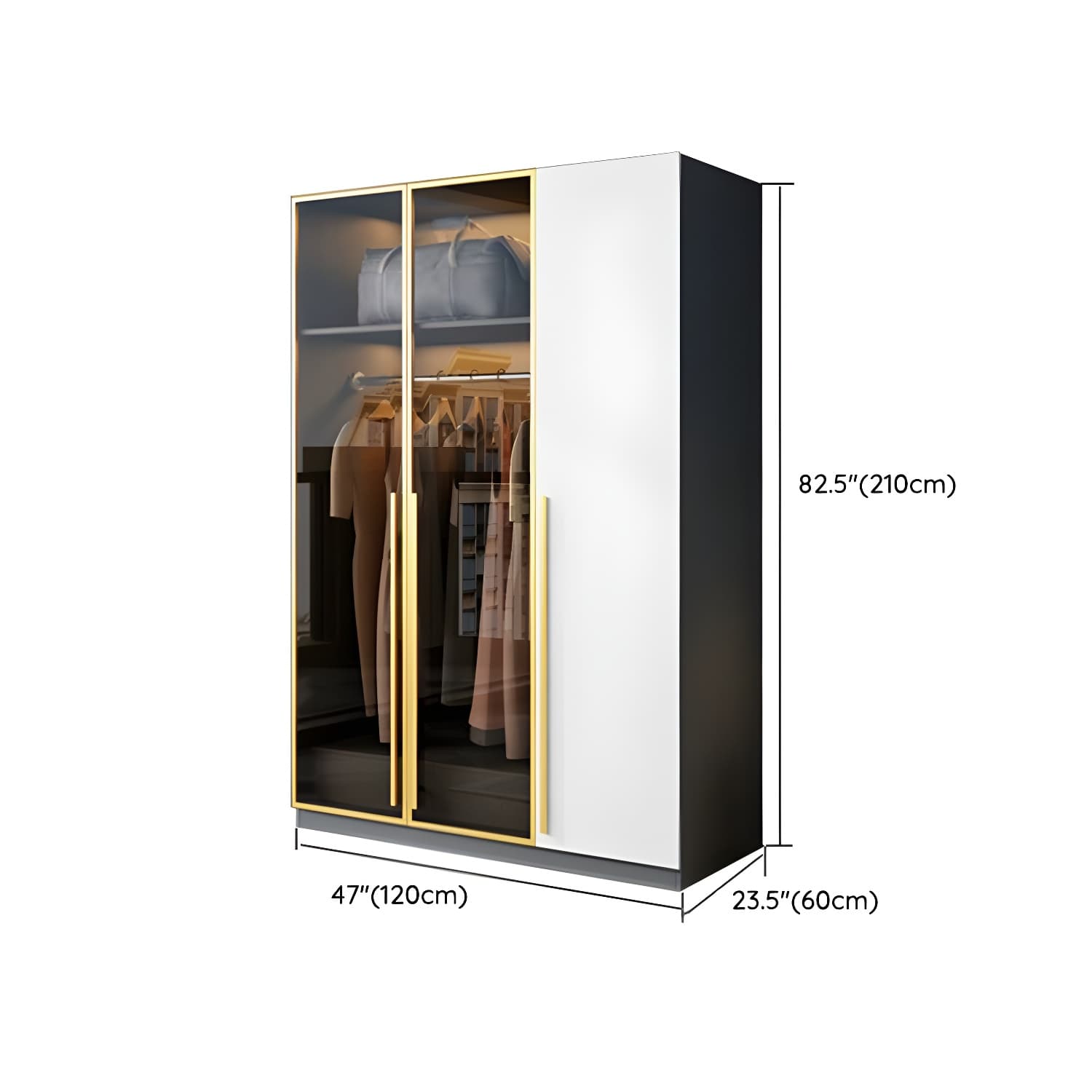 Contemporary Color Block Glass Doors Combination Armoire with Shelves Storage thumbnail 14
