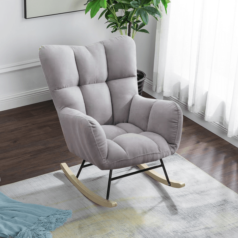 Simplistic Scratch-immune Padded Recessed Arm Ottoman Upholstered 2 Piece Set Bedroom Rocking Chair thumbnail 6