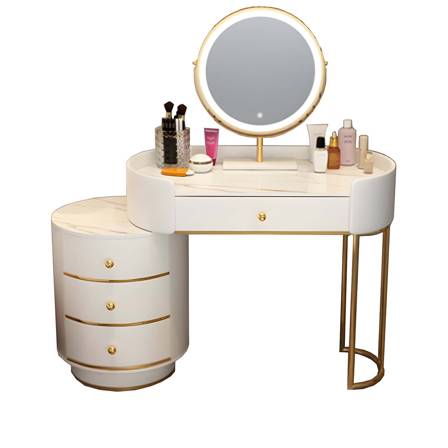 Lighted Mirror Makeup Counter Bedroom Makeup Vanity Desk Table with Drawer thumbnail 9