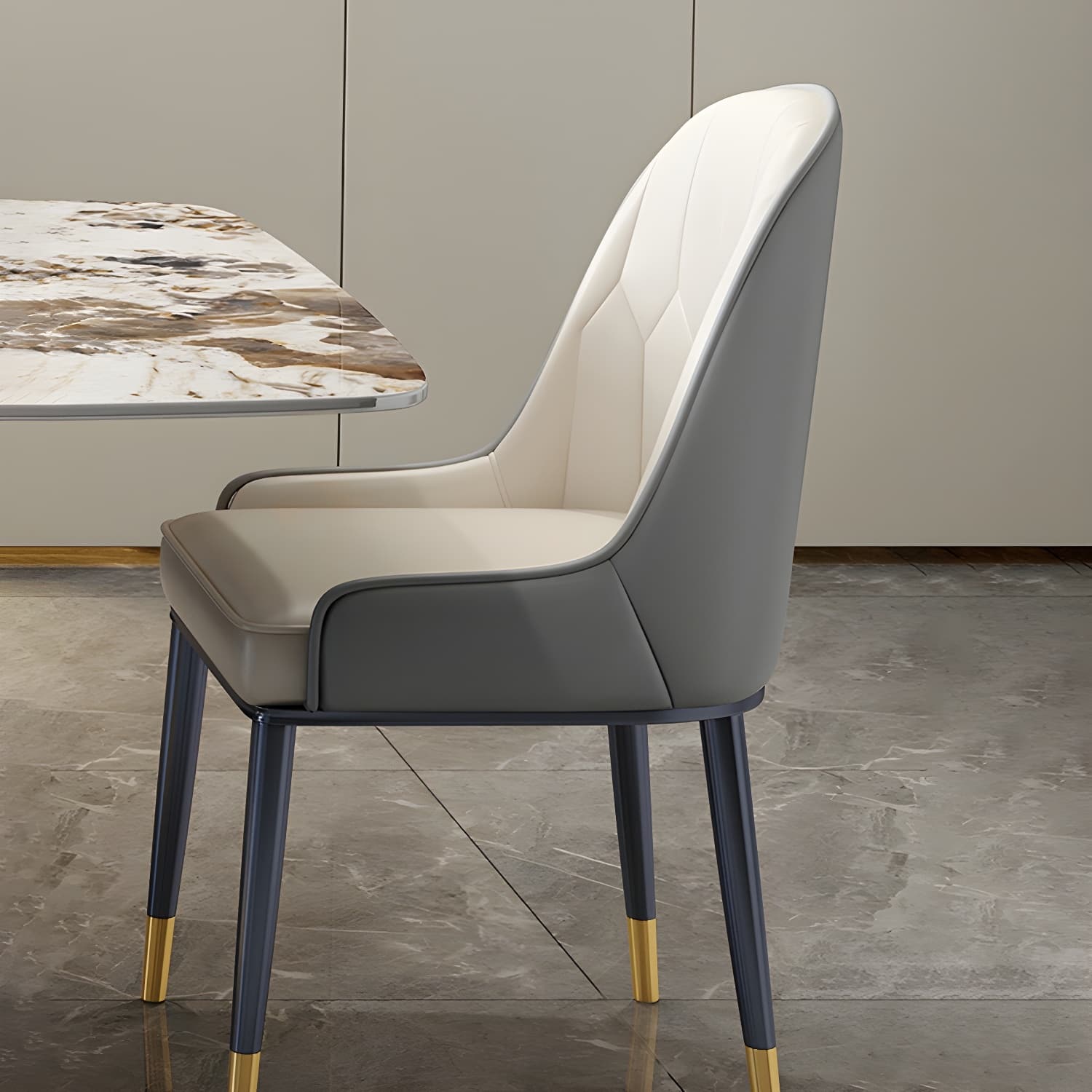 Glam Metal Dining Set in Beige with Gold Pedestal Base and Slate Tabletop - 1/5/7 Piece Set thumbnail 11