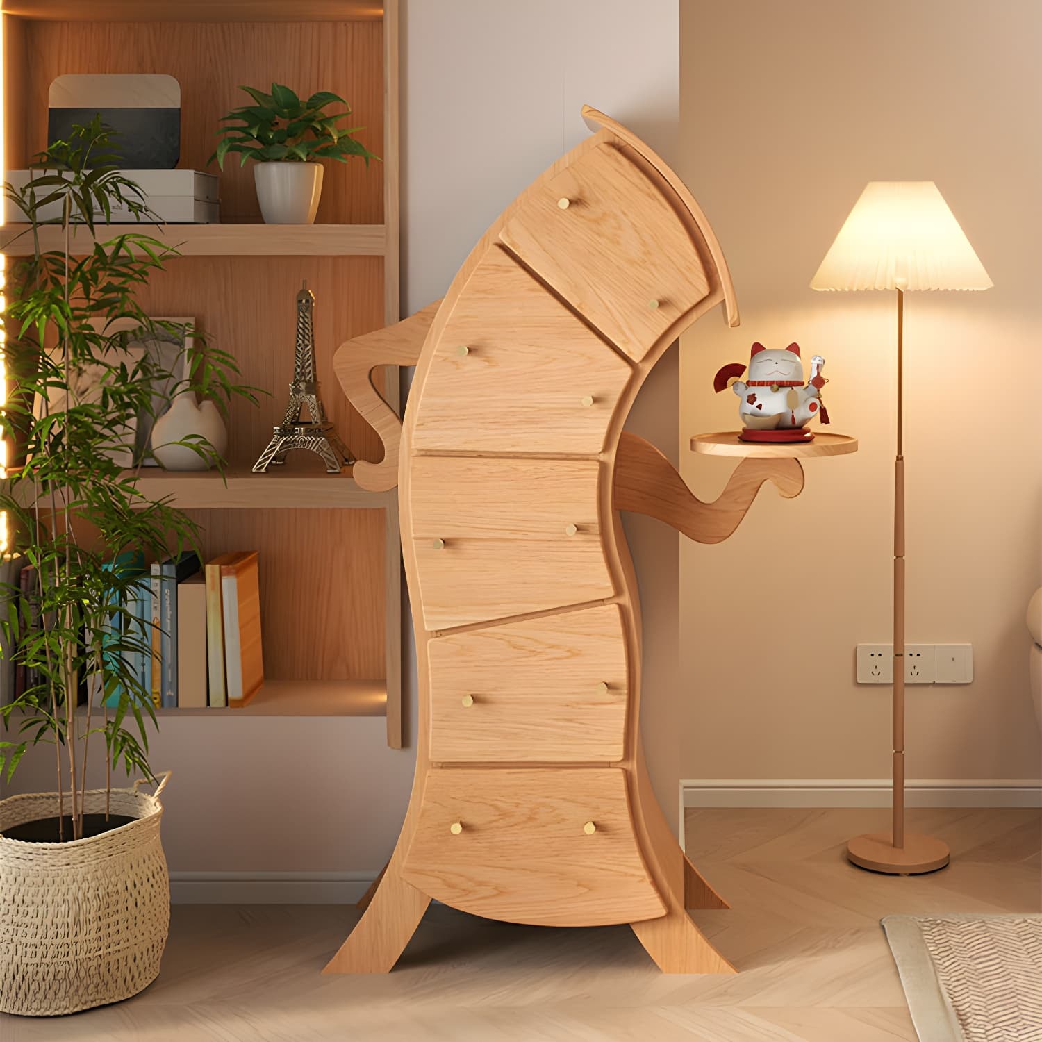 Scandinavian Style Rectangle Accent Chest with Wood Counter Top and Drawers thumbnail 4