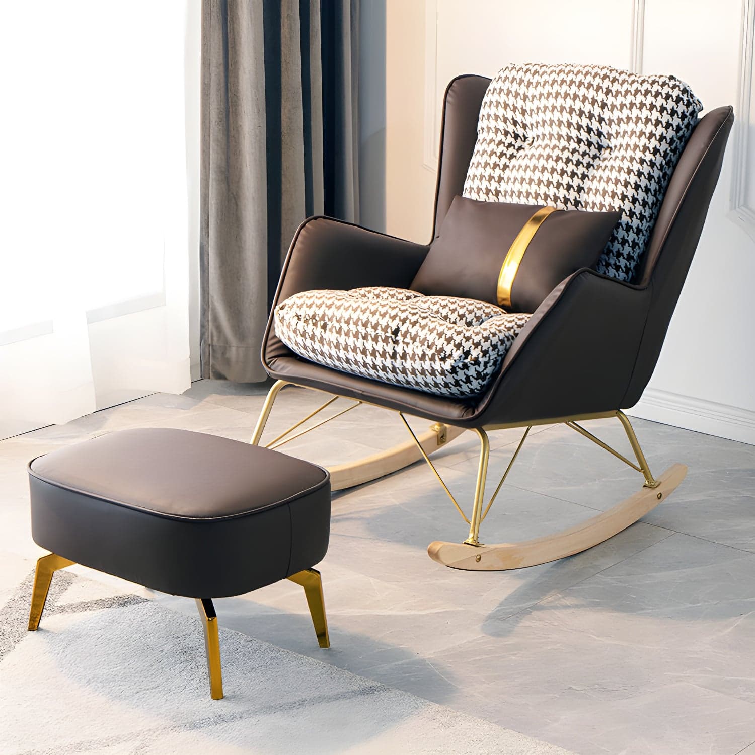 Modern Upholstered Rocker Chair Metal Frame Friction Resistant Rocker Chair for Home thumbnail 2