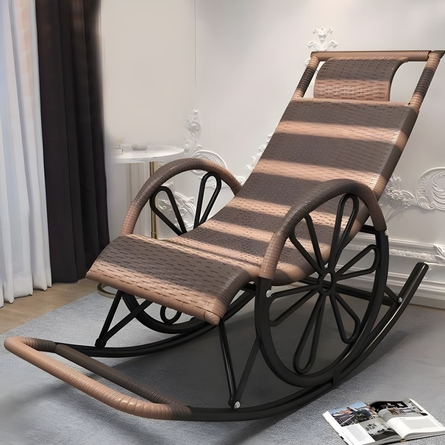 Contemporary Woven Rope Rocker Chair Wicker Rocking Chair for Home Decor thumbnail 5