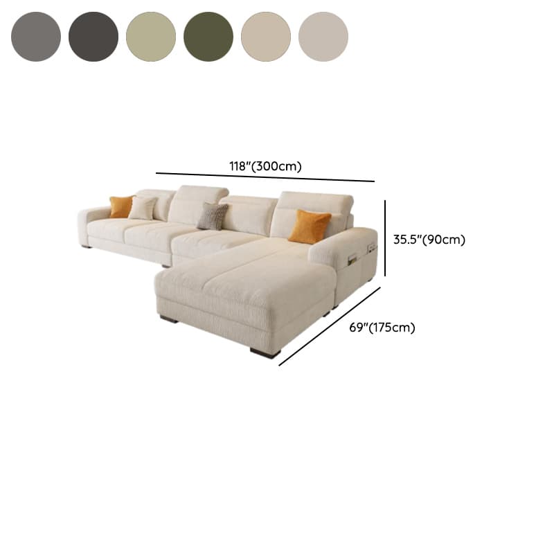 L-Shape Sofa Recliner in Plush Material, White/Light Green, Right Hand Facing thumbnail 13