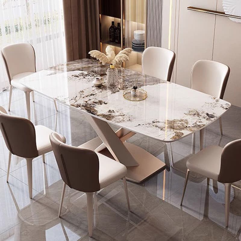 Modern Rectangle Slate Dining Table Set with Pedestal Base and Fixed Mechanism thumbnail 4