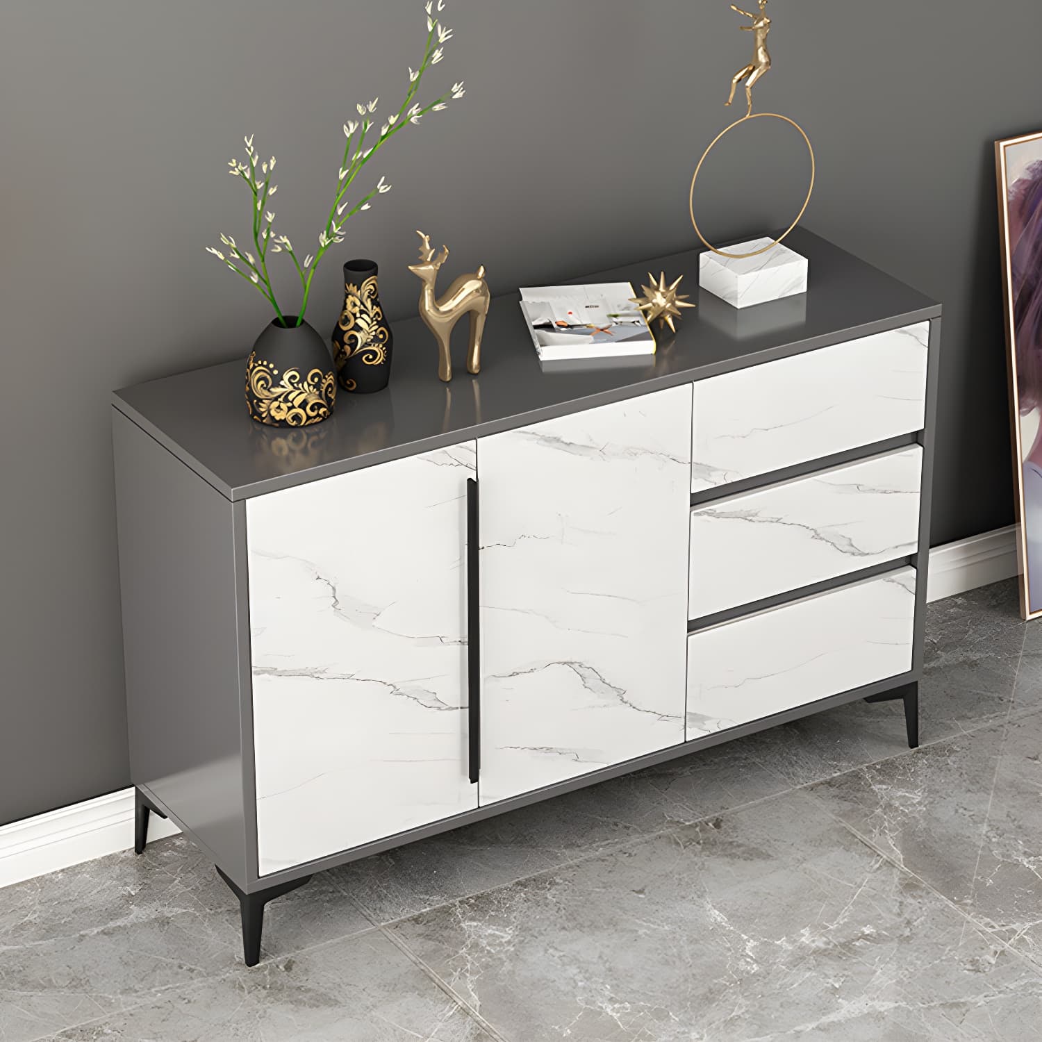 Engineered Wood Buffet Server with Drawers Modern Sideboard Table thumbnail 10