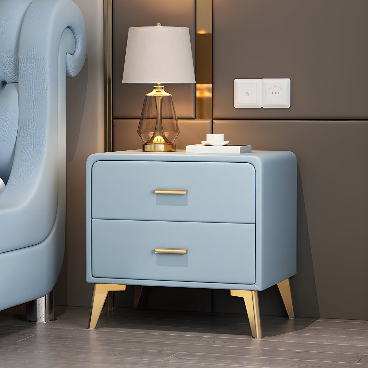 Faux Leather Modern Nightstand with Drawer Storage - Small Size, 2 Drawers thumbnail 11