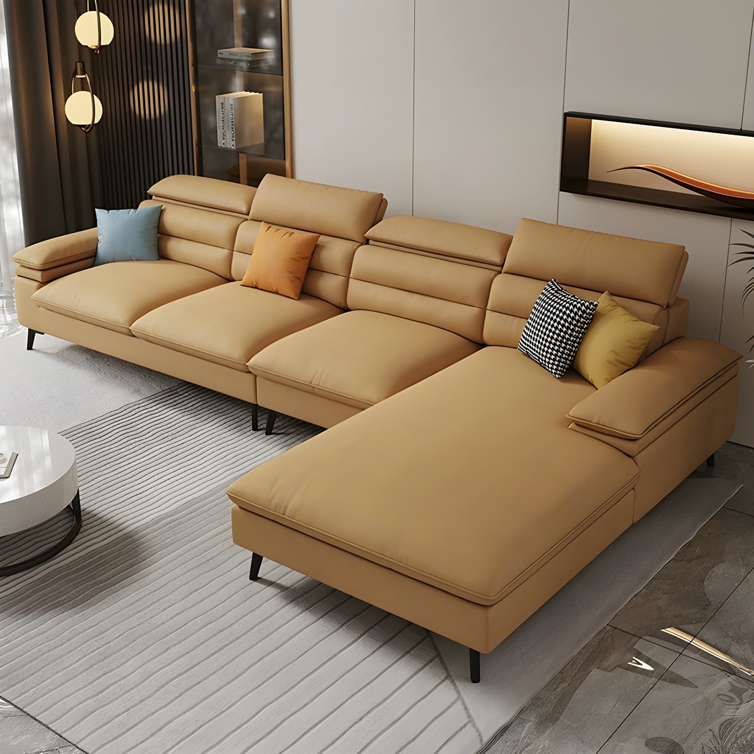 Modern L-Shape Sofa Chaise in Tech Cloth with Stationary Design and 3 Piece Set thumbnail 14