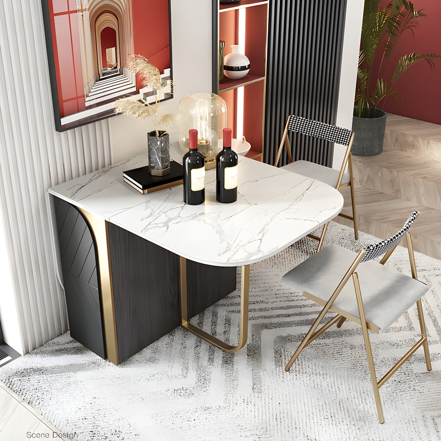Modern 1/2/3/4/5 Pieces Rectangle Dining Table Set with Stone Top Foldable Dinette Set thumbnail 4