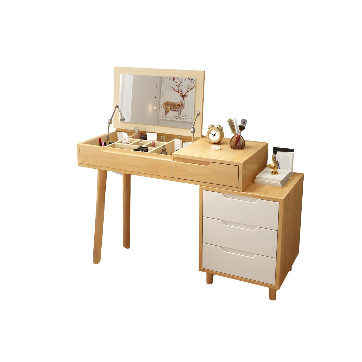 Solid Wood 1/4-Drawer Vanity Makeup Table with Mirror and Stool - 17.72" D thumbnail 2