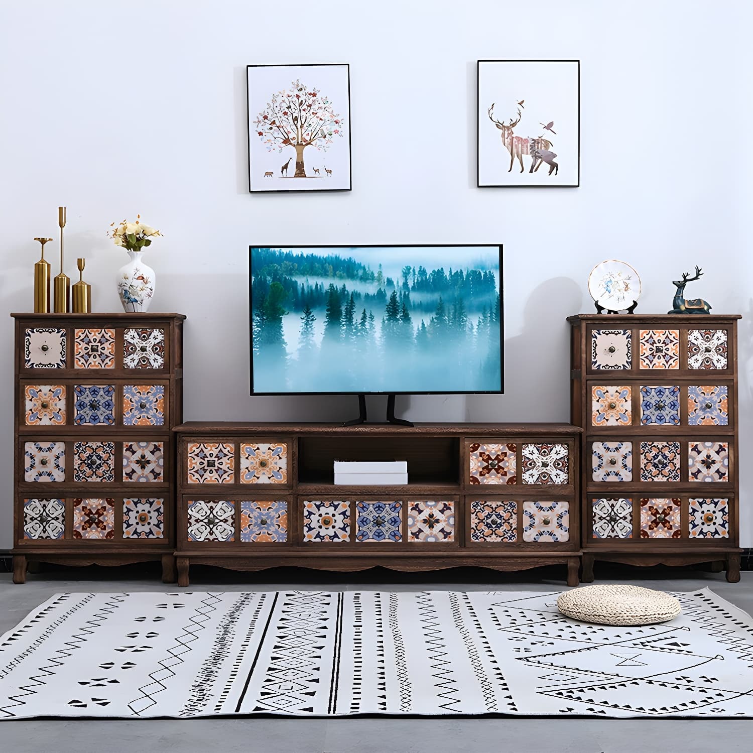 Mid-century Modern 22.83"H Solid Wood TV Media Console with Drawers thumbnail 13
