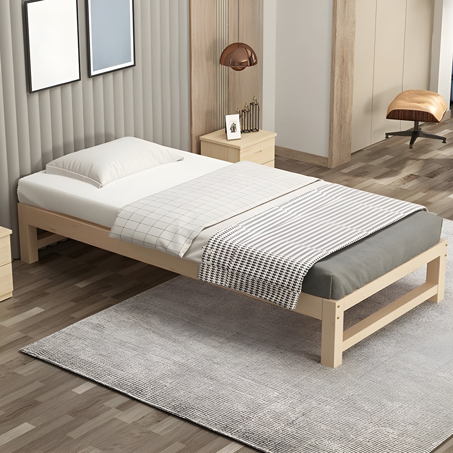 Solid Wood Modern Platform Bed Natural without Headboard and Storage Space thumbnail 10