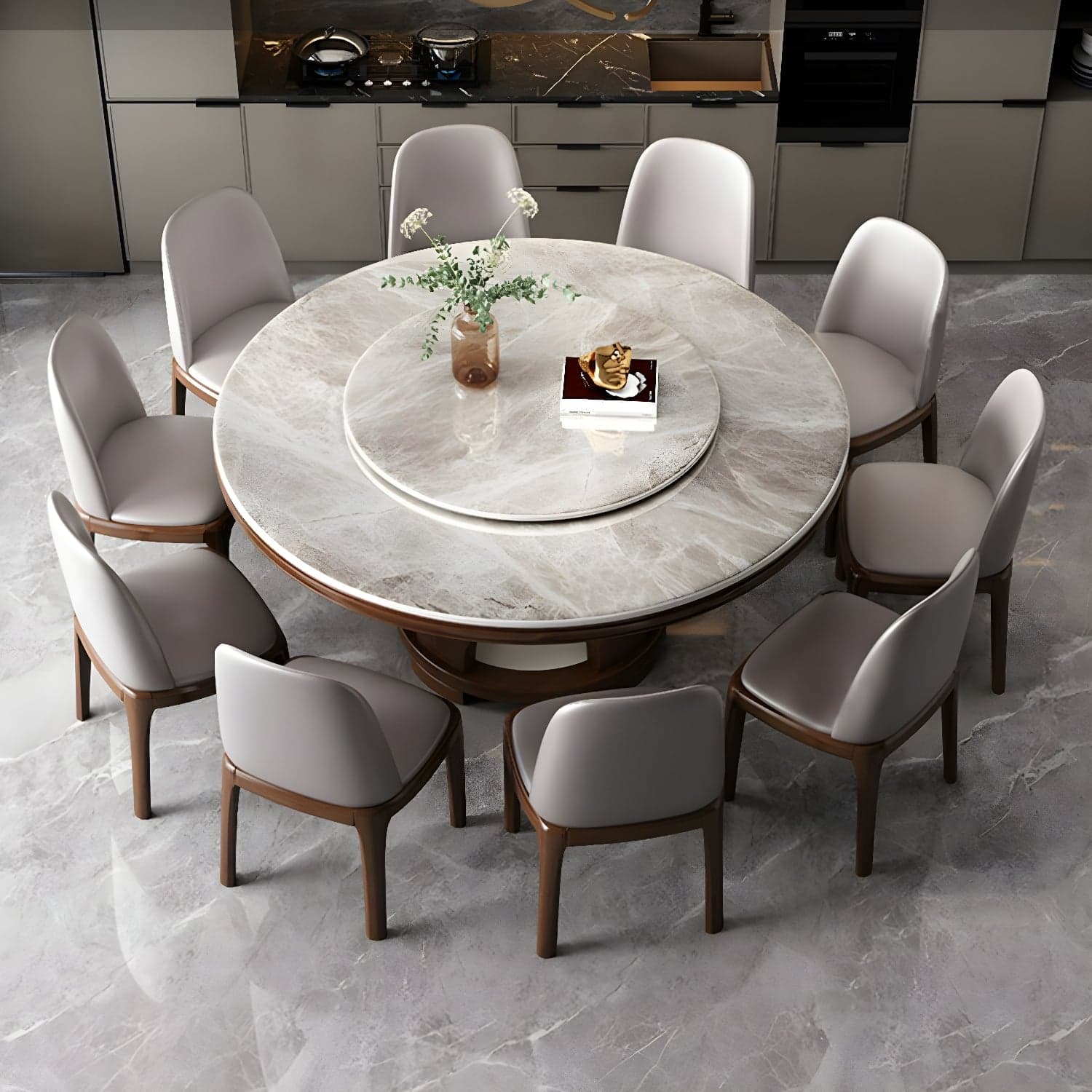 Elegant Medium Wood Round Dining Table Set in Gray with Pedestal Base